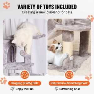 63\" Indoor Cat Tower with 2 Condos Sisal Scratching Post <b>Hammock</b> Top Perch Jumping Platforms-Large Cat Tree & Scratcher - Product Image 4