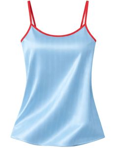 Customized <b>Light</b> Blue Satin Cami Shorts Pajama Set Red Bow Women Sleepwear Summer Soft Silk Nightwear Two Piece <b>Lounge</b> Set - Product Image 2