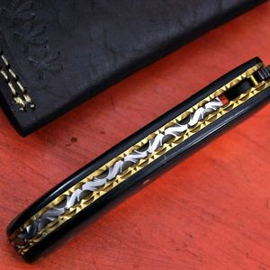 Cuchillo de Caza de Acero de Damasco con Hoja de Punta Caída y Borde Biselado, Mango Negro con Pernos de Latón, Herramienta de Supervivencia para Exteriores - Product Image 5