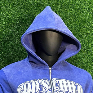 Sweat à capuche entièrement zippé personnalisé avec patchs en chenille et broderie de lettres, effet délavé, hiver, 100% coton molletonné, écologique, 2 couleurs - Product Image 2