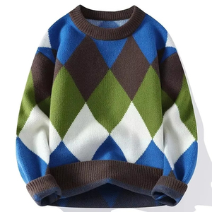 2026 Men's <b>Argyle</b> Knitted <b>Sweater</b> Full Sleeve Pullover Autumn Fashion 100% Acrylic Regular Fit O Neck Warm <b>Sweaters</b> - Product Image 3