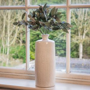 Jarrón de Cerámica con Esmalte Craquelado Color Marfil Refinado, Forma de Botella Alta, Cuello Estrecho y Atractivo Centro de Mesa para Decoración Clásica - Product Image 1