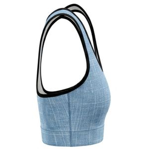 Women's Light Blue Checkered Racerback Sport Bra Scoop Neck Medium Support Breathable Spandex Polyester Yoga <b>Top</b> Seamless Design - Product Image 3