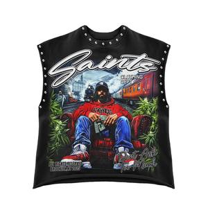 Camisetas Personalizadas para Hombre, Camisetas de Algodón con Pedrería, Impresión por Sublimación, Camisetas Gráficas sin Mangas, Corte Cuadrado - Product Image 3