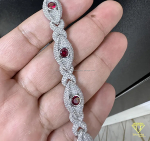 Elegante pulsera de diamantes de rubí en plata de ley 925 brillante VVS diamantes cultivados en laboratorio chapado en oro estilo Hip Hop joyería Unisex - Product Image 3