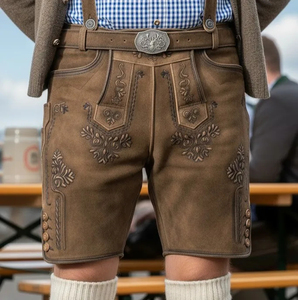 Nouvelles Lederhosen Bavaroises 2026 de Haute Qualité en Cuir de Chèvre Suédé, Taille Élastique, Style Traditionnel pour Hommes, Tenue d'Oktoberfest - Product Image 2
