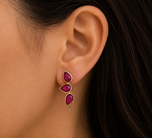 Fuchsia Pear Shape CZ <b>Dangle</b> <b>Earrings</b> 925 Sterling <b>Silver</b> Gold Plated Bezel Set Drop <b>Earrings</b> for Party Wedding Gift - Product Image 1