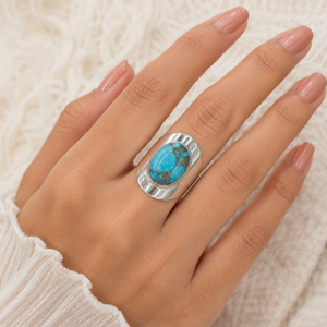 Multi Color Blue Copper Turquoise Gemstone <b>Ring</b> for <b>Men</b> 925 Sterling <b>Silver</b> Yellow & Rose Gold Plated Handmade Statement Jewelry - Product Image 3