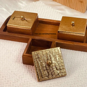 Hot Selling Quality Wooden Box with Textured Metal Lid for Home Celebration Parties and Tableware Decorations - Product Image 3