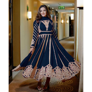 ÚLTIMA SECUENCIA DE BORDADO DE GEORGETTE VESTIDO DE TRABAJO FONDO CON DUPATTA AZUL MARINO - Product Image 1