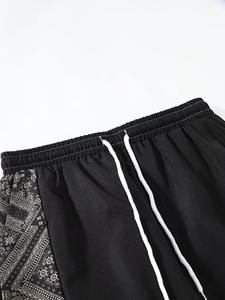 <b>mens</b> <b>black</b> grey tribal geometric print panel <b>short</b> sleeve lapel button up shirt matching <b>shorts</b> 2 piece set casual hawaiian - Product Image 4