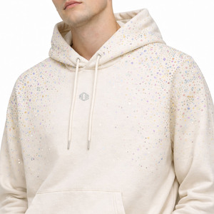 Sudadera con Capucha de Lujo con Pedrería Personalizada, de Algodón Grueso y Felpa, Hombros Caídos, Estilo Oversize para Hombre, Marcas de Streetwear - Product Image 3