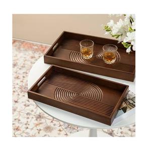 Plateaux en bois naturel pour servir du thé ou du café, disponibles en formes rondes et rectangulaires - Product Image 3