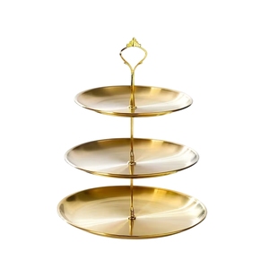 Stylish 3 <b>Tiered</b> Gold Finish Stainless Steel <b>Tiered</b> <b>Cake</b> Stand Dessert Platter Display Holder Rack for Banquet Party Table - Product Image 4