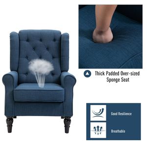Sillón Club Tapizado en Tela Azul con Patas de Madera para Sala de Estar y Dormitorio - Product Image 6
