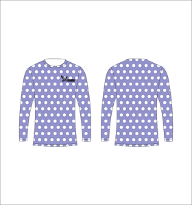 Maillot de sport personnalisé à manches longues en sublimation, léger, avec motif à pois lavande et blancs, fournisseur de vêtements en gros - Product Image 1