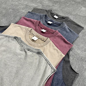 Débardeur en coton lourd respirant pour homme, lavage à l'acide, côtelé, broderie 3D, streetwear, col rond, coupe ample, court, boxy - Product Image 6