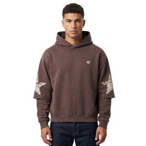 เสื้อฮู้ดดี้ผู้ชายทรงหลวม แขนสองชั้น สไตล์สตรีทแวร์ ลายดาว พิมพ์ลายตามสั่ง รับผลิตโลโก้ ขายส่งจากโรงงาน ผู้ผลิต OEM  ขั้นต่ำในการสั่งซื้อน้อย - Product Image 1