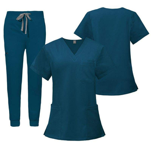 Wholesale Women Blue <b>Scrub</b> <b>Set</b> V-Neck Top And Pants Hospital Uniform Polyester Cotton Woven Fabric Custom <b>Scrub</b> Uniform <b>Set</b> - Product Image 3