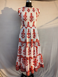 ชุดเดรสพิมพ์ลายบล็อกด้วยมือ ทำด้วยมือในอินเดีย ชุดเดรสลายบล็อกผ้าฝ้าย ปรับขนาดได้สำหรับผู้หญิง - Product Image 6