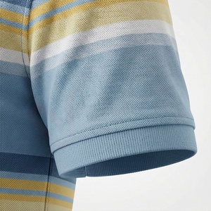 Polo à manches courtes rayé bleu clair pour homme, tricoté, coupe classique, boutons - Product Image 6