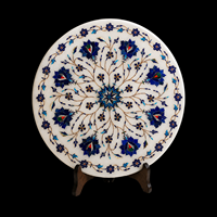 Assiette décorative Art Déco en marbre blanc poli, incrustée de pierre, motif floral Lapis Lazuli, fabriquée à la main |   Table de mariage de luxe