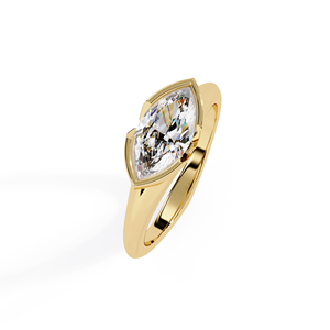 Anillo de compromiso de lujo con diamante marquesa cultivado en laboratorio, engaste de media montura oriental-oeste, oro de 14K y 18K, personalizado OEM ODM al por mayor - Product Image 3