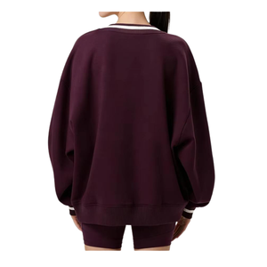 <b>Women</b> Winter Oversized <b>Sweatshirt</b> <b>V</b>-<b>Neck</b> Fleece Soft Contrast Rib Collar Pullover Front Logo Street-wear <b>Sweatshirt</b> for <b>Women</b> - Product Image 2
