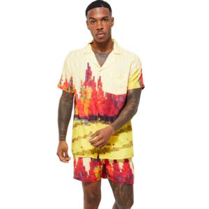 <strong>Mens</strong> Cotton <strong>Linen</strong> Two Piece Hawaiian Shorts Sets Tshirt With Matching Beach Wear Button Up <strong>Shirt</strong> Sports Shorts Summer Clothes - Product Image 1