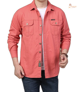 Camiseta Casual de Manga Larga, 100% Algodón Tejido, Lisa, Antiarrugas, Transpirable, Talla Grande, para Otoño - Product Image 1
