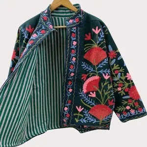 Factory Price Suzani Embroidery Velvet Short Jacket Women Button Winter <b>Coat</b> Bohemian Bomber Jacket Trendy Wholesale Top Product - Product Image 3