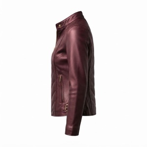 Chaqueta de Motociclista de Cuero PU para Mujer, Corte Ajustado, Manga Larga, Cierre de Cremallera, Cuello Alto, Ropa de Abrigo para Otoño - Product Image 3