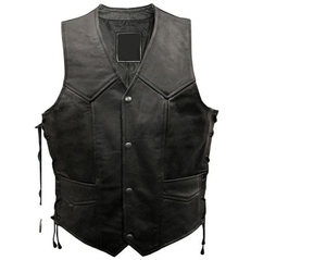2026 Professional <b>Men's</b> Premium Leather Motorcycle Biker <b>Vest</b> Perforated <b>Black</b> Breathable Casual Canvas Front - Product Image 1