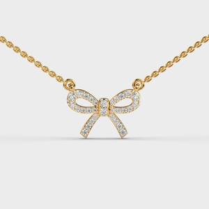 Bowknot Moissanite <b>Pendant</b> With Round Brilliant Cut Stones In 14K <b>Solid</b> <b>Gold</b> For Women Cute Everyday Wear <b>Pendant</b> - Product Image 3