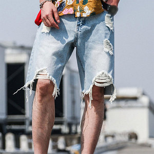 กางเกงยีนส์ขาสั้นสไตล์ไฮสตรีทสำหรับผู้ชาย ผ้าฝ้าย 100% ทอแบบไม่ทอ น้ำหนักเบา เหมาะสำหรับฤดูร้อน กิจกรรมกลางแจ้ง เอวสูง ซิปหน้า - Product Image 4