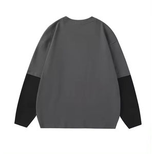 เสื้อยืดโอเวอร์ไซส์สีดำสำหรับผู้ชาย แขนยาวสองชั้น คอวีแบบวินเทจ ผ้าฝ้ายเฟรนช์เทอร์รี่ 100% ซักทำให้ดูเก่า - Product Image 1