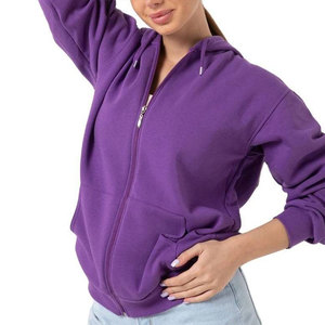 Sudadera con capucha para mujer, de tejido grueso, color liso, oversize, con cremallera, logotipo personalizado, técnica French Terry, estilo deportivo frontal, al por mayor - Product Image 1