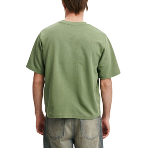 T-shirt décontracté pour homme, col rond, manches courtes, effet délavé, 100 % coton jersey tricoté, logo frontal, coupe oversize, couleur unie, respirant, 220g - Product Image 2