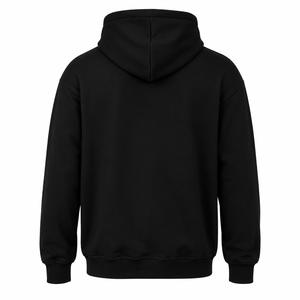 Sweat-shirt à capuche unisexe noir en tissu polyester/coton pelucheux, écologique, style vintage, avec poche avant pour logo, idéal pour l'hiver - Product Image 3
