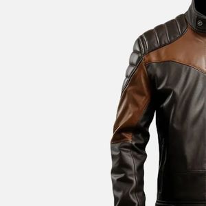Men's Genuine Leather Moto <b>Jacket</b> Hooded Color Blocking Zipper Closure <b>Slim</b> <b>Fit</b> Winter Vintage Breathable - Product Image 3