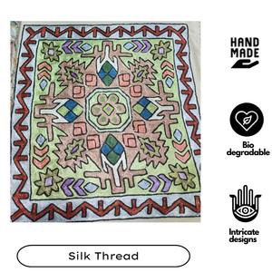 Square Kashmiri Aari Hand Embroidered cushion <b>cover</b> 16" Cotton pillow <b>cover</b> silk thread Geometric eco friendly zip closure - Product Image 2