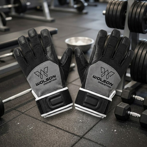 Premium Leather Full <b>Finger</b> Exercise Gloves Breathable Non-Slip Support Adjustable Wrist <b>Strap</b> for Weightlifting Gym Training - Product Image 2