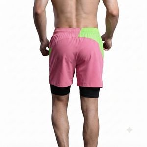 Waterproof Quick Dry Eco-Friendly Pink Custom Men High Waist <b>Athletic</b> Workout Shorts Ribbed Gym Casual Running Pockets Contrast - Product Image 2