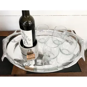 Plateau de service rond en aluminium fait main de qualité supérieure avec surface dorée brossée pour l'hôtellerie et les projets d'aménagement intérieur résidentiel, céramique - Product Image 5