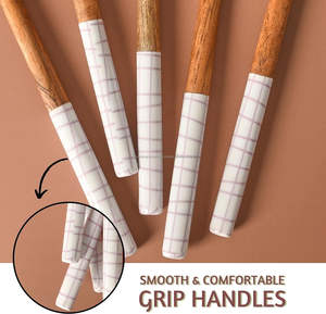 <b>Wooden</b> Spoons for Cooking Set of 5 <b>Utensil</b> Set for Kitchen Essential Non Toxic Wood <b>Utensils</b> Set With <b>Wooden</b> Spatula White Check - Product Image 3