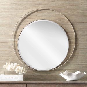 Asymmetrical Round Wall Mirror Warm Silver Iron <b>Frame</b> Beveled Glass Decorative Vanity Mirror for Home Decor Bulk Supply - Product Image 6