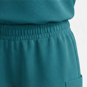Ensemble de shorts en tricot 2 pièces pour femmes, couleur unie, col rond, manches courtes, coupe ample, au-dessus du genou, respirant, vêtements décontractés - Product Image 5