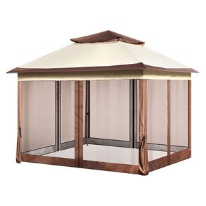 Gazebo Plegable de 11 x 11 Pies para Patio, Pérgola para 8-10 Personas, Estructura Metálica, Tela Oxford 250D con Revestimiento de PU, Mosquitera - Product Image 1