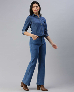 เสื้อเชิ้ตเดนิมผู้หญิงลายสก็อตแบบติดกระดุมสำหรับฤดูหนาว สวมใส่สบาย - Product Image 4