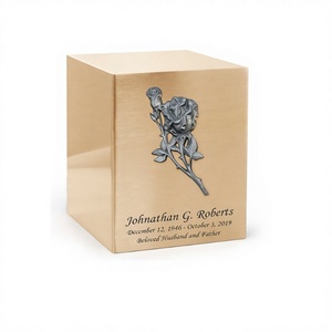 Urnes cubiques en bronze et laiton, motif rose antique argentée, pour cendres humaines, avec sac en velours offert - Product Image 1